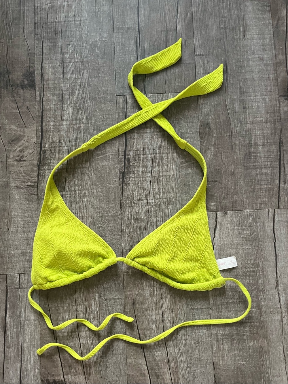 Ninety Neon Lime Textured Triangle Bikini Top